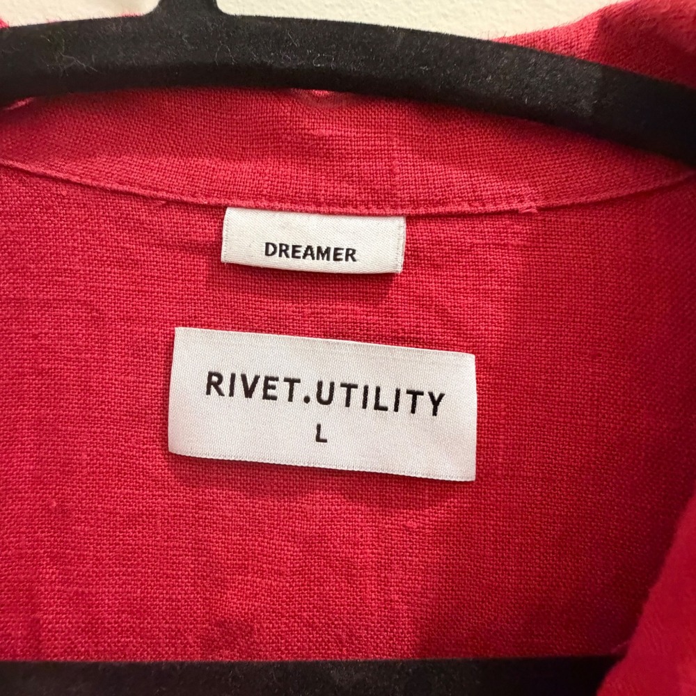 Rivet Utility Dreamer Scarlet Red 100% Linen Short Sleeve Romper Jumpsuit L USA - Picture 4 of 8